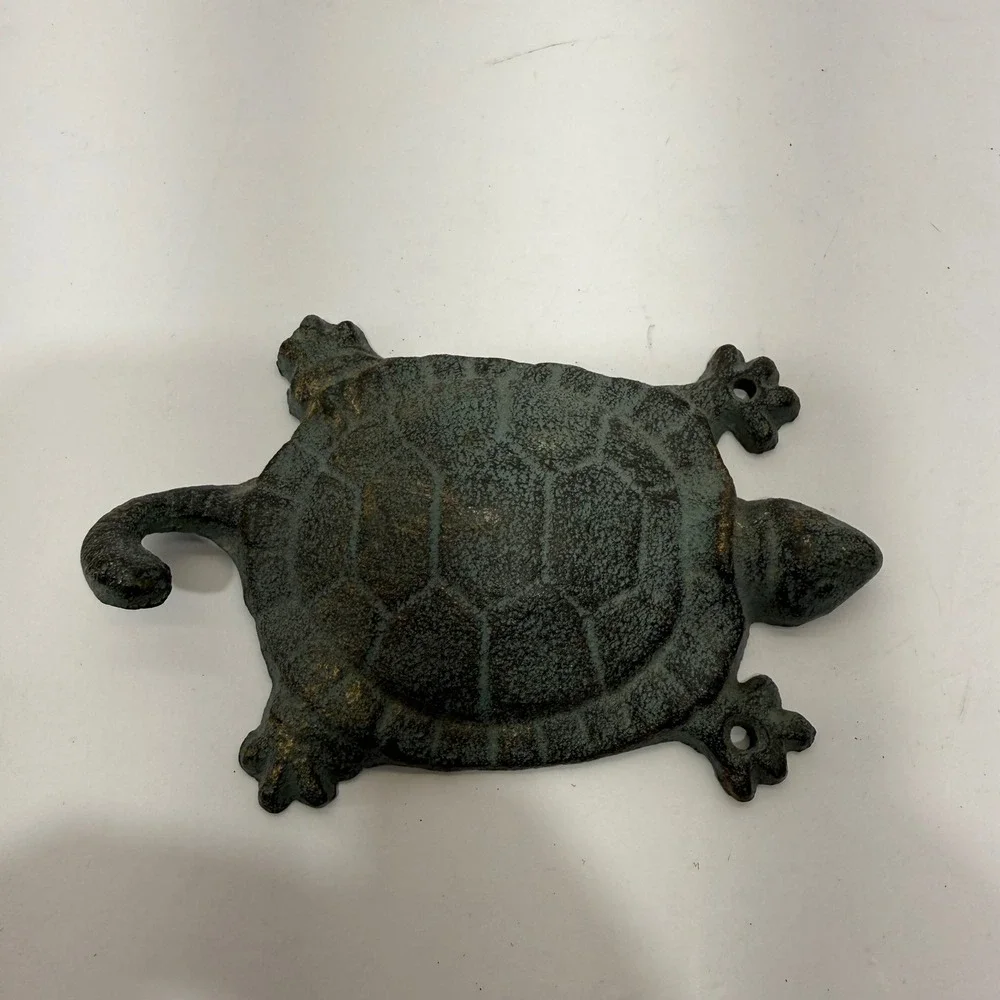 Vintage Style Cast Iron Sea Turtle Wall Hook Verdigris Green Coastal Decor Mount